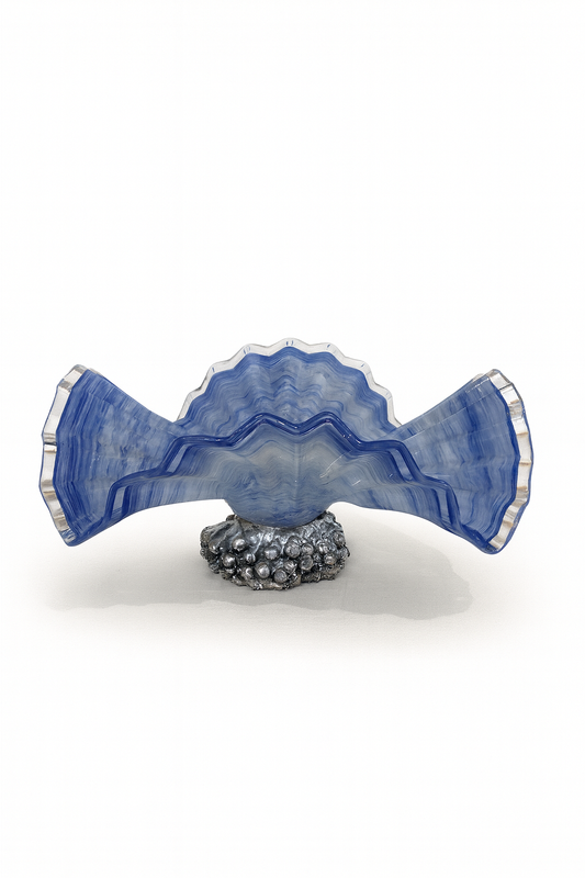 Plat décoratif en cristal Bleu et argent