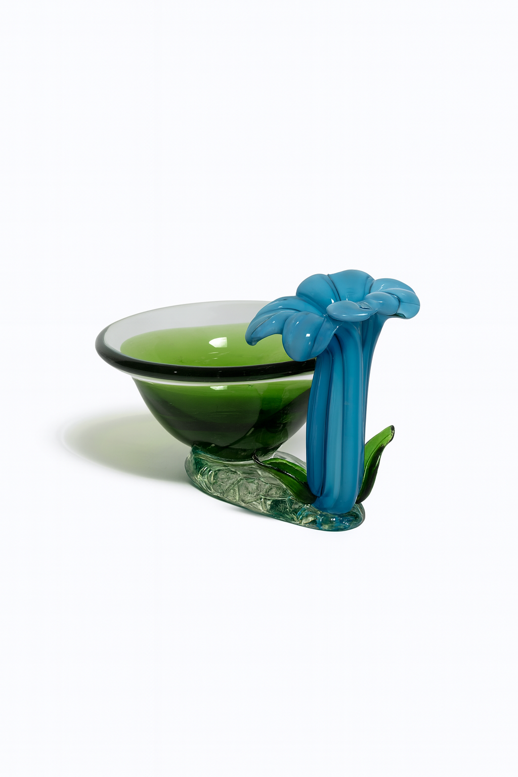 Coupelle en verre soufflé Fleur bleue et verte