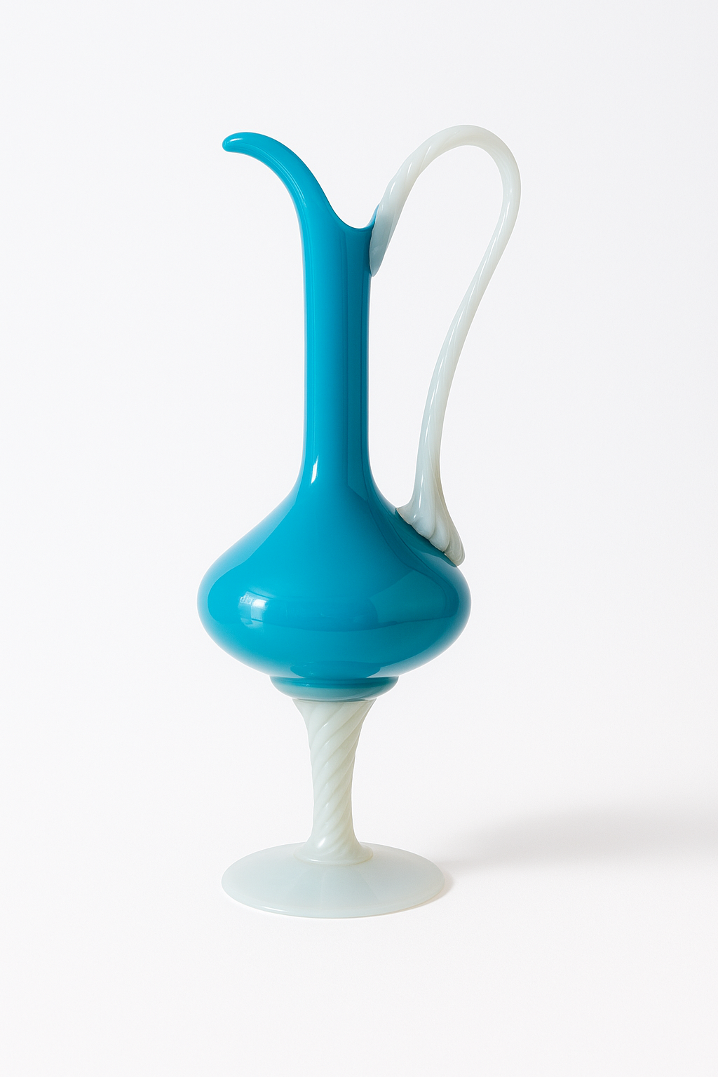 Vase en verre soufflé Bleu turquoise et blanc
