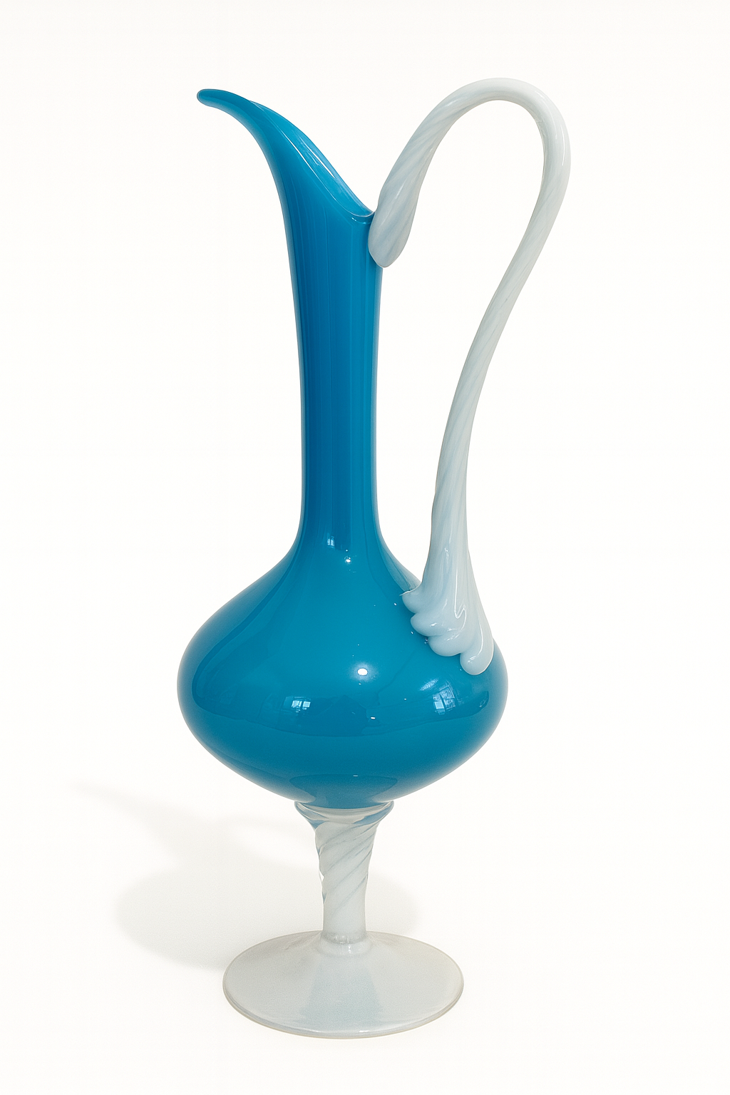 Vase en verre soufflé Bleu turquoise et blanc