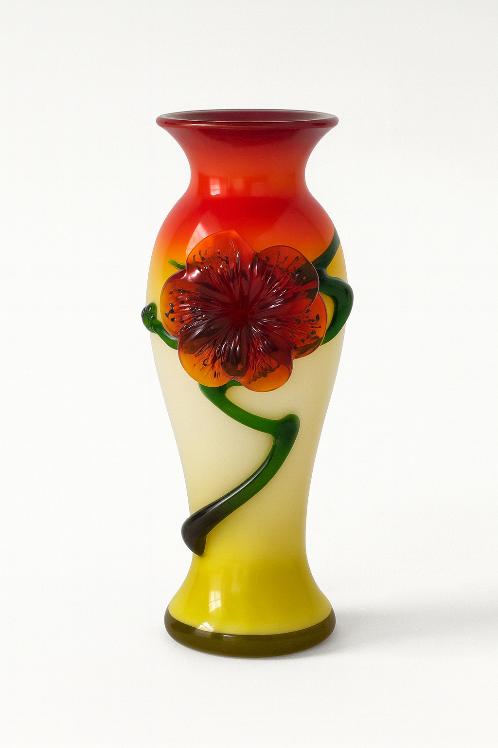 Vase en verre soufflé Décor floral rouge