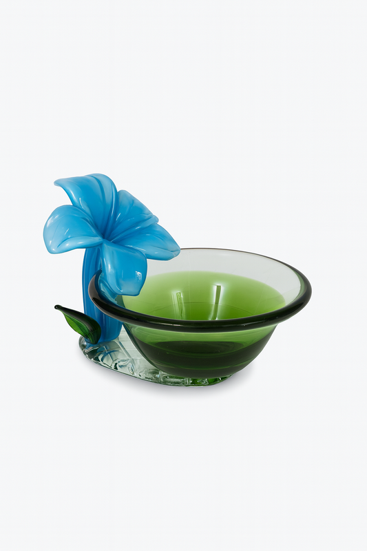 Coupelle en verre soufflé Fleur bleue et verte