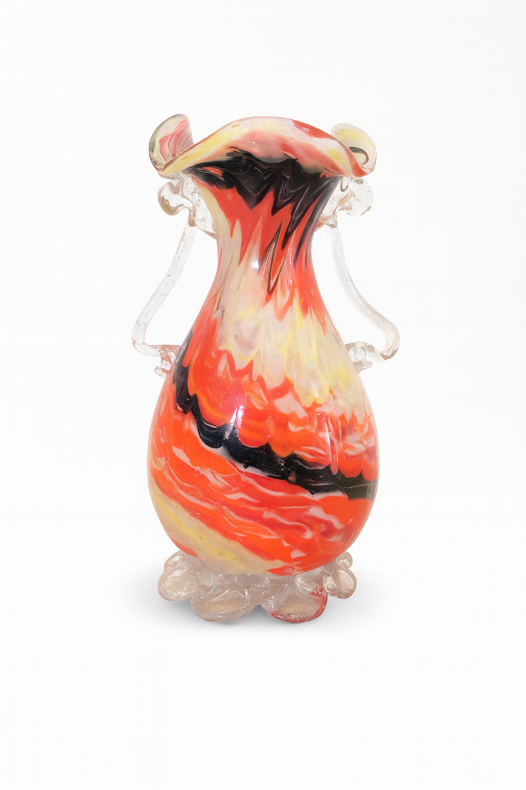 Vase en verre soufflé Murano Rouge et orange