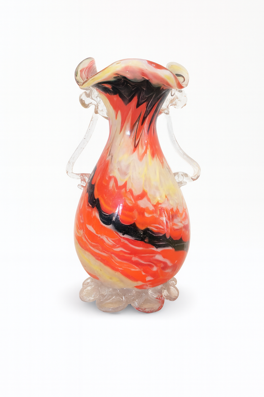 Vase en verre soufflé Murano Rouge et orange