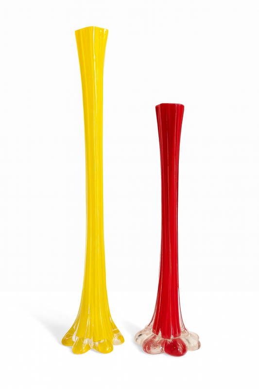 Paire de vases en verre soufflé Jaune et rouge