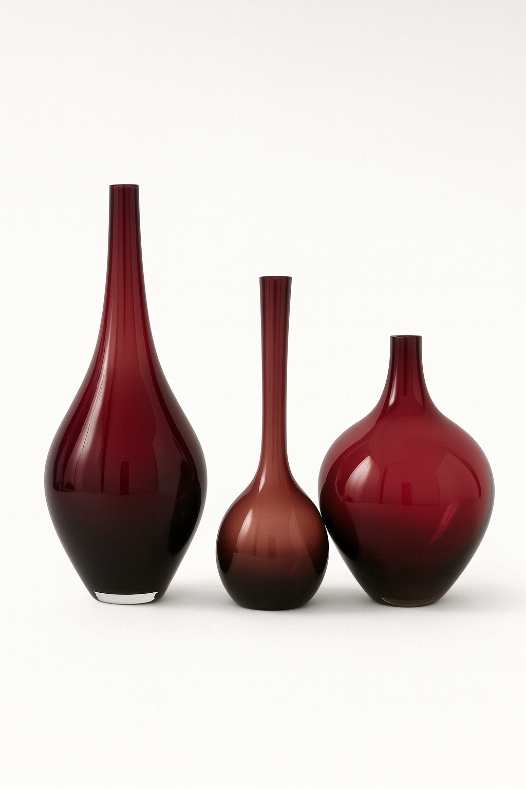 Trio de vases en verre soufflé Bordeaux