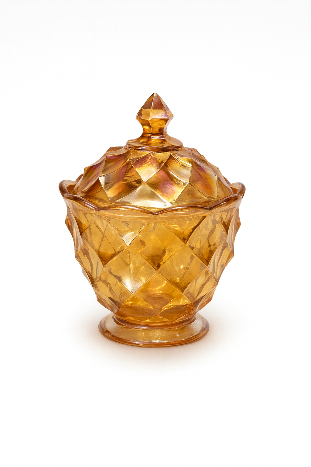 Bonbonnière en verre irisé Ambre doré