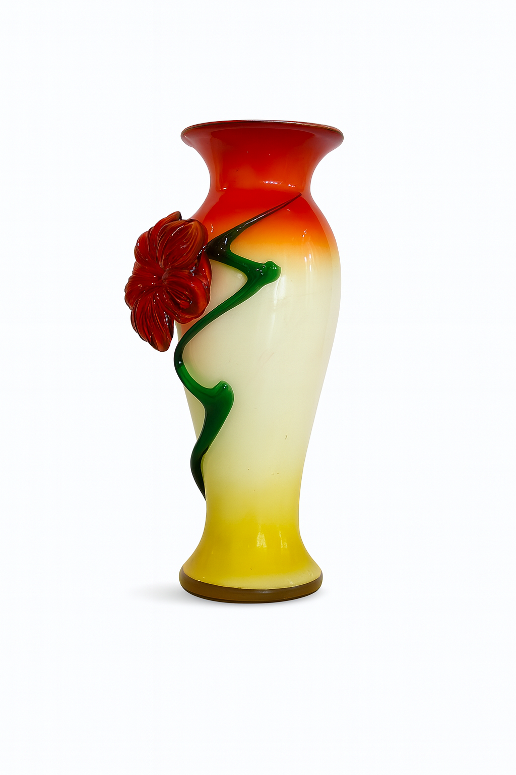 Vase en verre soufflé Décor floral rouge